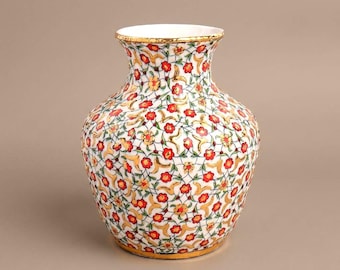 FRANZ 赤い花瓶 陶器 花の装飾 手描きの陶器製花瓶、赤い花柄、金色の装飾 - Etsy 日本