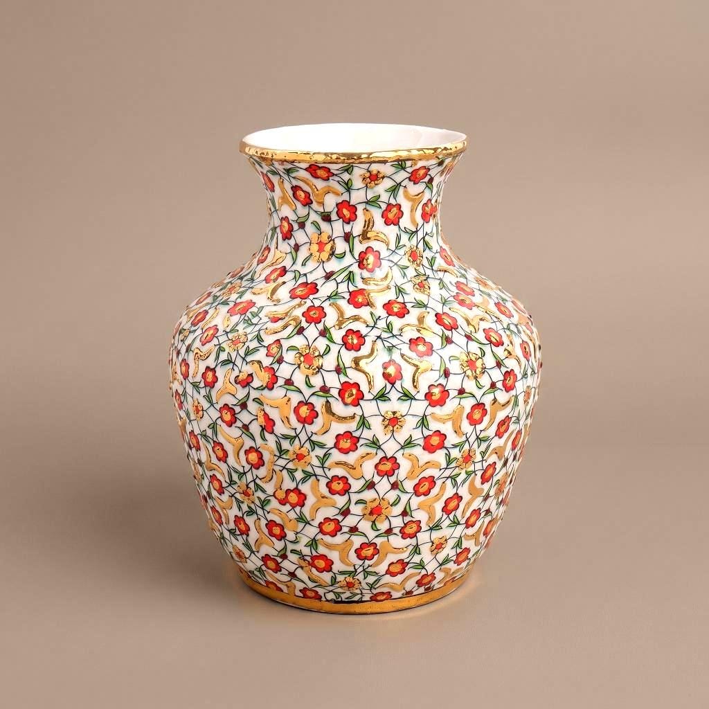 香蘭社 花と葉の手描き陶器花瓶 手描きの陶器製花瓶、赤い花柄、金色の装飾 - Etsy 日本