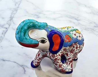 Hand Painted Ceramic Elephant Figurine, Floral Home Decor