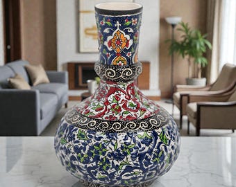 Hand-Painted Ceramic Flower Vase | Glossy Floral Pottery, Tabletop Décor