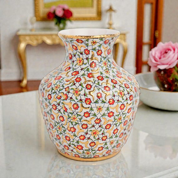 赤い花柄の花瓶 NO.621 赤色 花柄 陶器 花瓶 高さ約20センチ NO.621