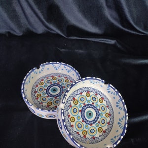 Handmade Evil Eye Ceramic Ashtray Set: Turkish Floral Decor
