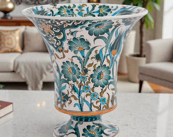 手作りのトルコ陶器の花瓶：イズニック花柄陶器、オスマン帝国の装飾