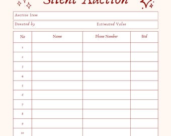 Silent Auction Bid Sheet (Double Sided)