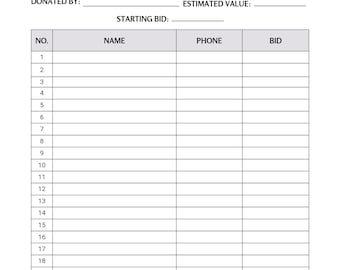 Silent Auction Bid Sheet