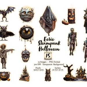 Halloween Steampunk Creepy Clipart Bundle Printable Transparent PNG Commercial Use Journaling Crafts Scrapbooking Cards invitations Wallart