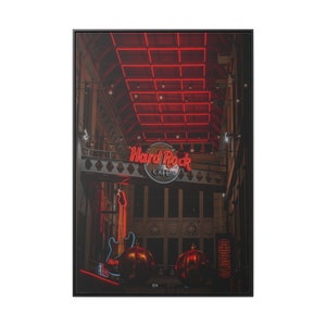 Hard Rock Cafe Wood Frame Canvas Print Wall Art, Home Decor, Office Decor, Ready to Hang, Gifts