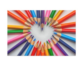 Rainbow Heart of Color Pencils Canvas Print Wall Art, Ready to Hang, Gifts