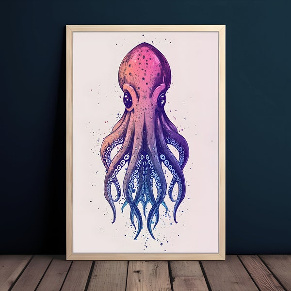 Squid Wall art | Octopus Wall Art | Octopus Digital Print | Squid Poster | Octopus Poster | Octopus Art Print | Nautical art | Squid