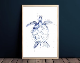 浮世絵「ウミガメ」版画：日本の海洋美術（デジタルダウンロード