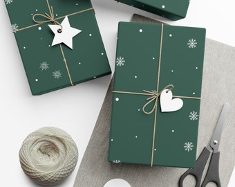 Snow and Green Holiday Wrapping Paper - Gift Wrap Papers