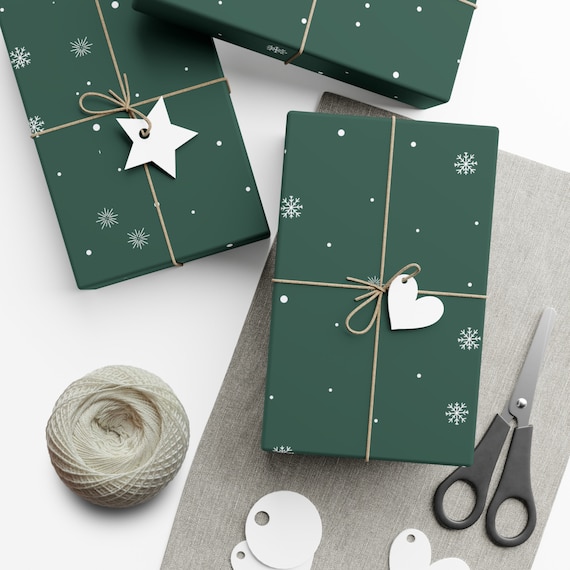 Snow and Green Holiday Wrapping Paper Gift Wrap Papers 