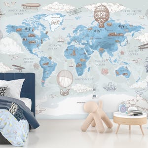 Kinder Wandbild Politische Weltkarte Wandbild Heißluftballon Tiere Wandabdeckung Kinderzimmer Kinderzimmer selbstklebende Wandbild digitale Datei