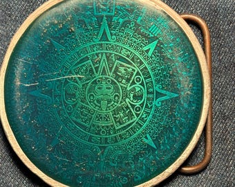 Vintage Aztec Mayan Calendar Belt Buckle