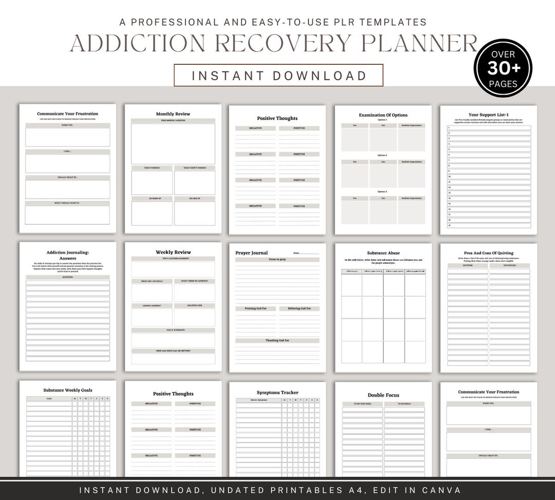 Addiction Recovery Planner Template, Sobriety Tracker, Printable ...