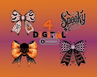 Gothic Core Coquette Bow PNG Bundle: Spooky Skeleton, Pumpkin, Instant Skull Digital Download