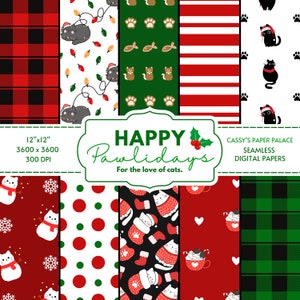Katze Weihnachten Digital Papier / 10 Haustier Designs / Scrapbook Papier / Niedliches Designer Papier / Nahtloses Muster / Sofort Download / Weihnachten