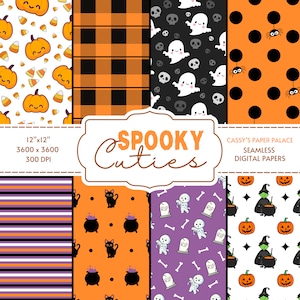 Halloween Digital Papers / Scrapbook Paper / Cute Designer Paper / Seamless Pattern / Instant Download / 8 Halloween Themed Designs