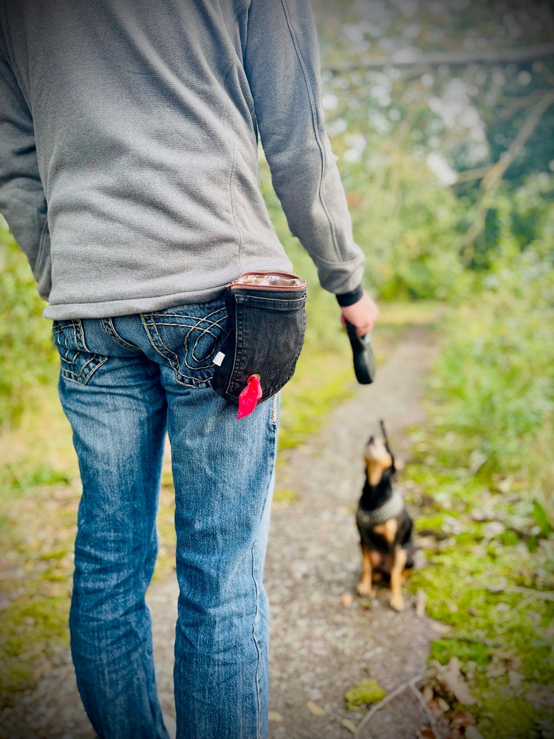 Kotbeutel Futterbeutel Upcycling Recycling Jeans Upcycling Tasche Recycling Kunst Kotbeutelspender Kotbeutelspender Hund Leckerlibeutel Bild 1