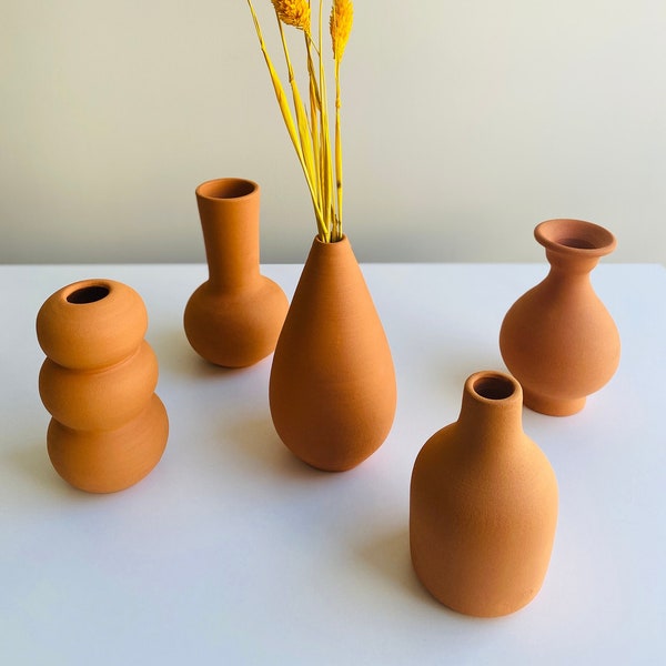 Vase en terre cuite, petit vase fait main, vase en poterie, vase en argile rustique, vase en céramique, vases déco bohème, vase de fleurs séchées, cadeau de fête des mères, cadeau