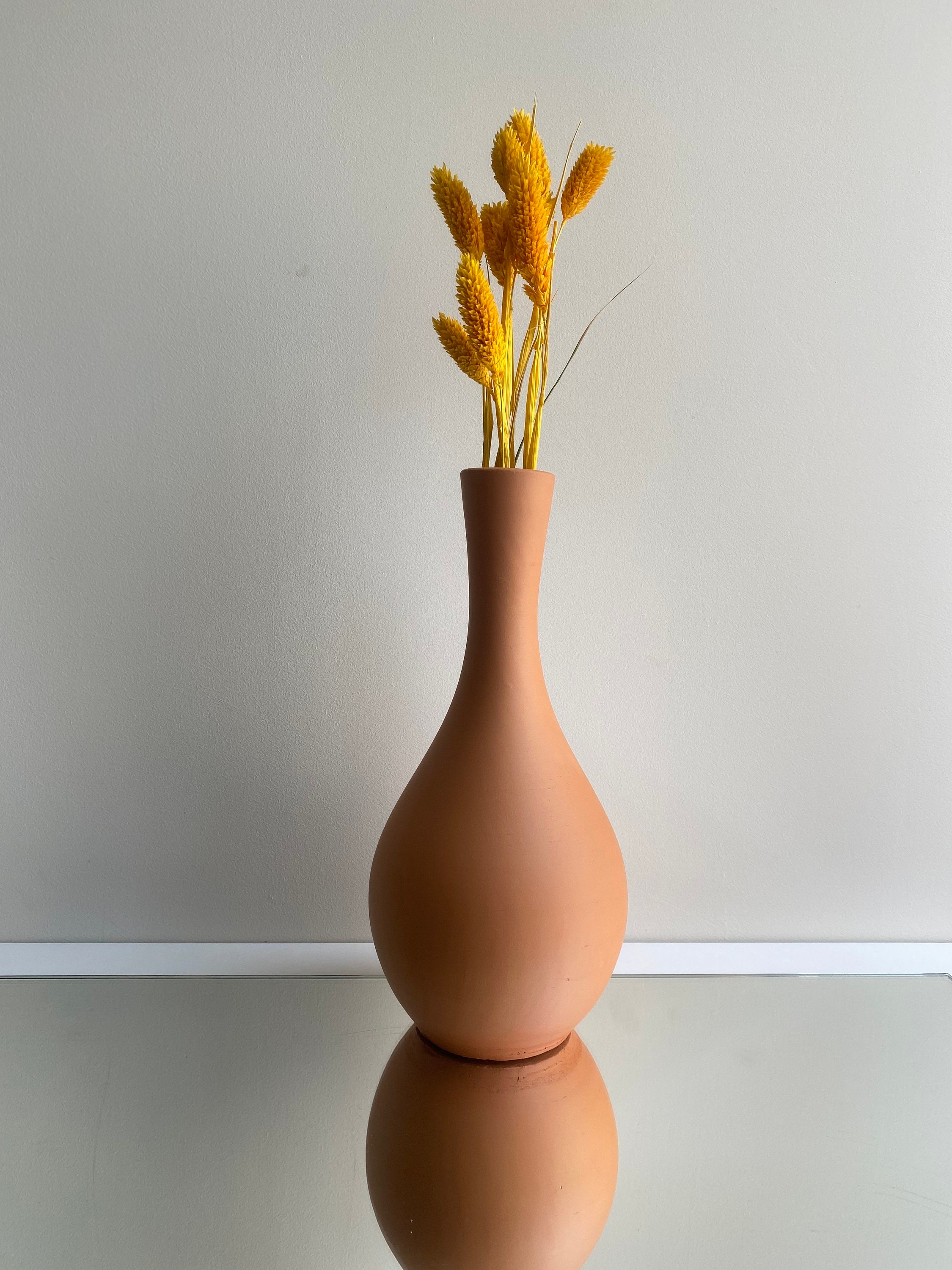 SIDUCAL Vaso da fiori rustico in ceramica con 2 manici, vaso in terracotta bianca imbiancata, fiori decorativi in ceramica per decorazione domestica, tavolo, soggiorno, scaffale, 18 cm, terra