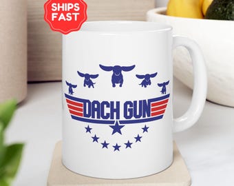 Dachshund Top Dog Dach Gun Ceramic Mug Vintage Wiener Dog Lover Coffee Cup Gift for Him Dog Mom Dad Funny Dachshund Parody Gift