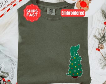 Dachshund Embroidered Christmas Shirt, Comfort Colors Weiner Dog Christmas Tree Weenie Mom Gift