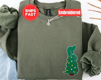 Dachshund Embroidered Christmas Sweatshirt, Weiner Dog Christmas Tree Weenie Mom Gift
