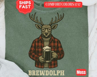 Funny Christmas Holiday Reindeer Comfort Colors Shirt, Rudolph Brewdolph Holiday Season TShirt, Funny Christmas Party T-Shirt, Brewdolph