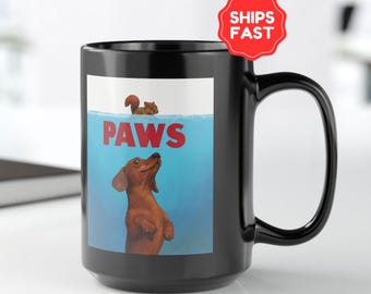 Dog Dachshund Paws Coffee Cup Vintage Dog Lover Ceramic Mug Funny Wiener Dog Gift for Mom Dad Funny Doxie Movie Parody Gift
