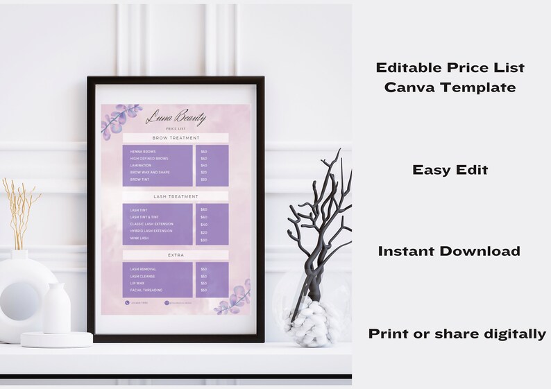 Editable Price List for Small Business , Beauty Salon Nail Makeup Hair