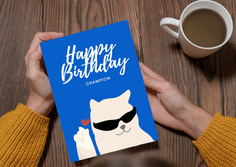 Printable Cat Birthday Card Printable Kitty Greetings for a Meowtastic