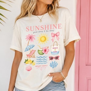 Sunshine Summer Beach T-Shirt, Summer TShirts, Cute Vacation Shirt, Pink Beach Aesthetic, Comfort Colors Style, summer gifts, women's shirts