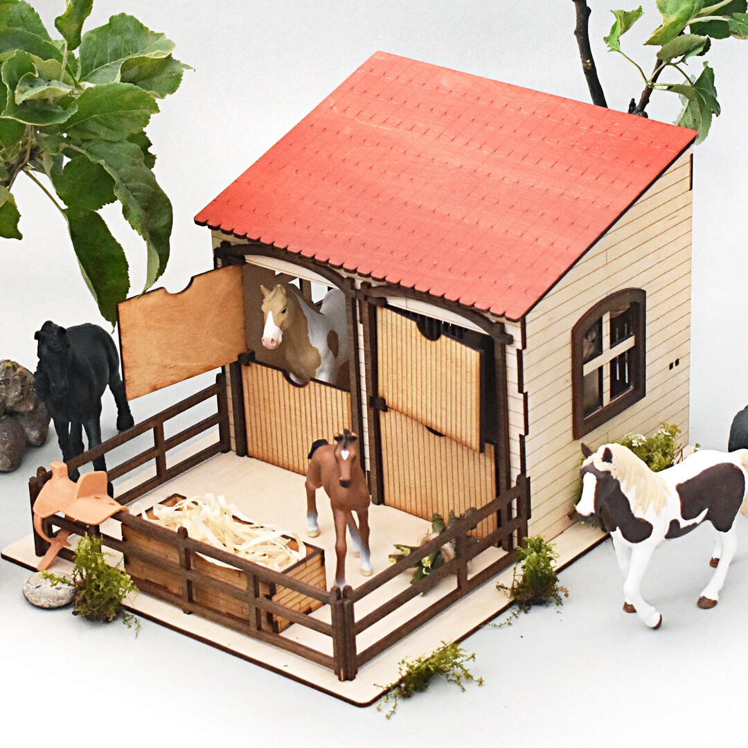 Handmade Wooden Horse Barn Toy Kids Birthday Gift Educational Toy for