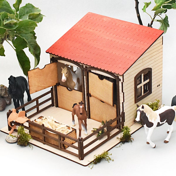 Handmade Wooden Horse Barn Toy Kids Birthday Gift Educational Toy for Children Horse Stand Farm