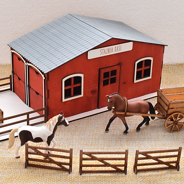 Handmade Wooden Horse Barn Set Toy Wooden Kids Birthday Gift Educational Toy for Children Horse Stand Farm