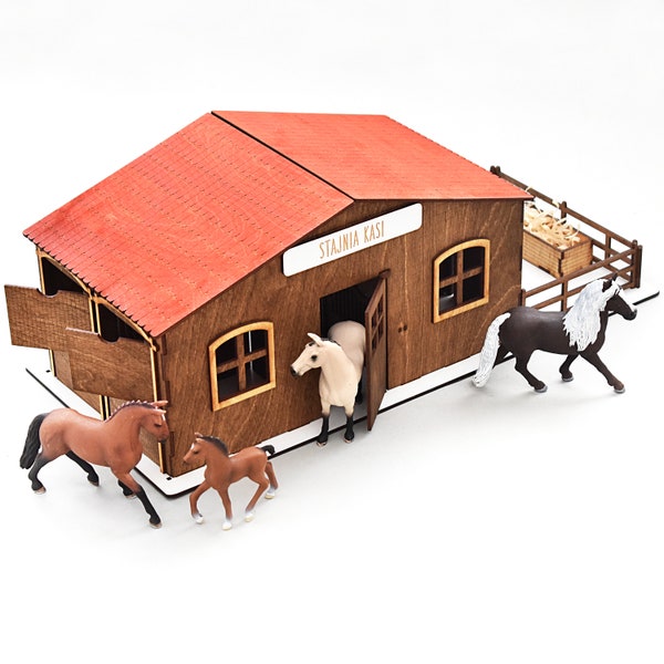 Jouet de grange en bois fait main pour enfants cadeau d'anniversaire pour enfants nom personnalisé personnaliser jouet éducatif pour enfants ferme de support de cheval