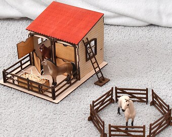 Handmade Wooden Farm Set Wooden Horse Barn Toy Kids Birthday Gift Educational Toy for Children Horse Stand Farm