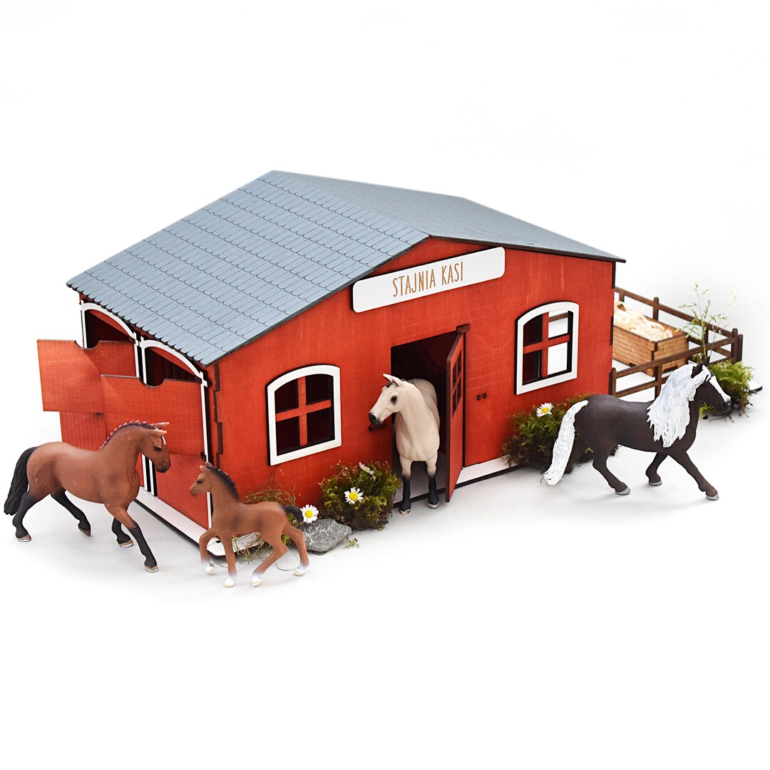 Handmade Wooden Horse Barn Toy Kids Birthday Gift Custom Name Customize