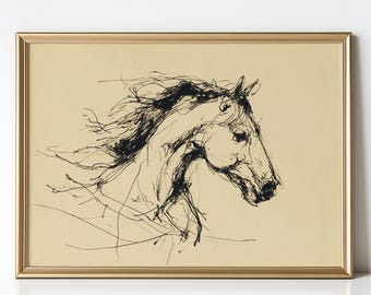 Vintage Horse Sketch Etching Print: Equestrian Wall Art (Digital Download)