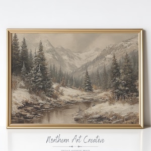 Vintage Winter Landscape Print Moody Winter Printable Wall Art Winter Farmhouse Painting Moody Cottagecore Decor Digital Downloadable Print