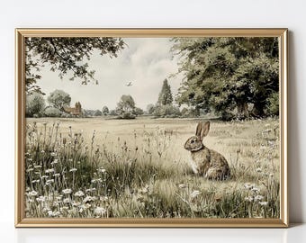 Easter Rabbit Wall Art: Vintage Country Painting (Printable Wall Art)