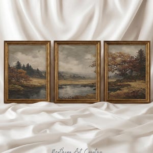 Vintage Fall Landscape 3 Piece Gallery Wall Art: Autumn River Country Prints (Digital Download)
