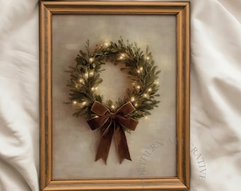 Moody Christmas Wreath Print: Vintage Winter Holidays Printable Wall Art (Digital Download)