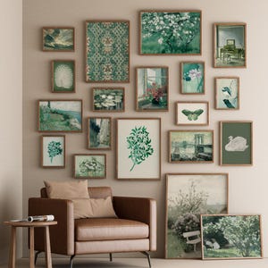 Vintage Green Gallery Wall Prints Spring Prints Green Printable Wall Art Vintage Botanical Prints Antique Textile Wall Art Greenery Decor