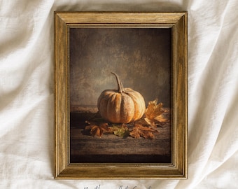 Vintage Pumpkin Painting Rustic Fall Wall Decor Moody Autumn Print Fall Farmhouse Wall Art Antique Cottagecore Decor Thanksgiving Wall Art