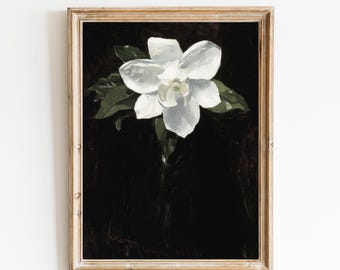 Dark Flower Print Vintage Dark Floral Oil Painting Antiqe Botanical Home Decor Moody Farmhouse Print Printable Wall Art Digital Download