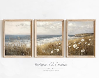 PRINTABLE Summer Set Of 3 Prints: Coastal Wildflowers 3 Piece Wall Art