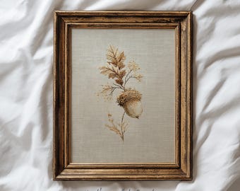 Vintage Fall Decor: Embroidered Autumn Acorn Printable Wall Art (DIGITAL DOWNLOAD)