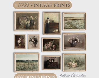 Vintage MEGA BUNDLE 1000 Gallery Wall Set Vintage Wall Prints Muted Landscape Paintings Antique Floral Oil Paintings Gallery Wall Prints